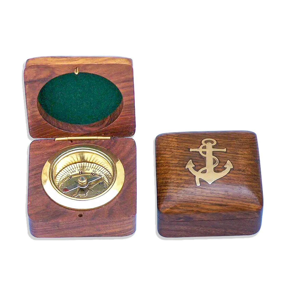 Brass Compass With Wooden Box BCW109