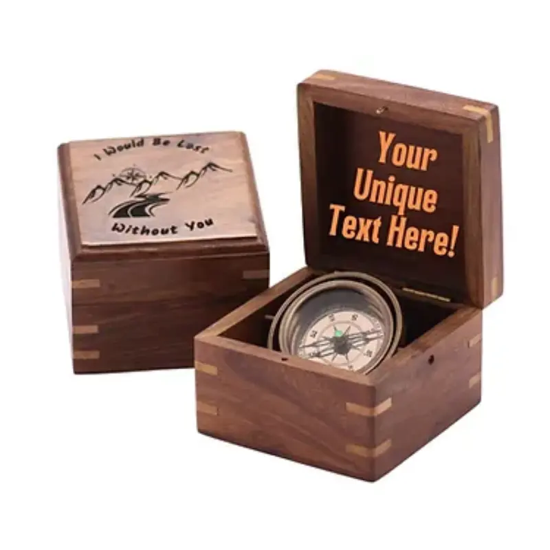 Compass Box Design Personalized Desk Compass with Custom Wooden Box DC46