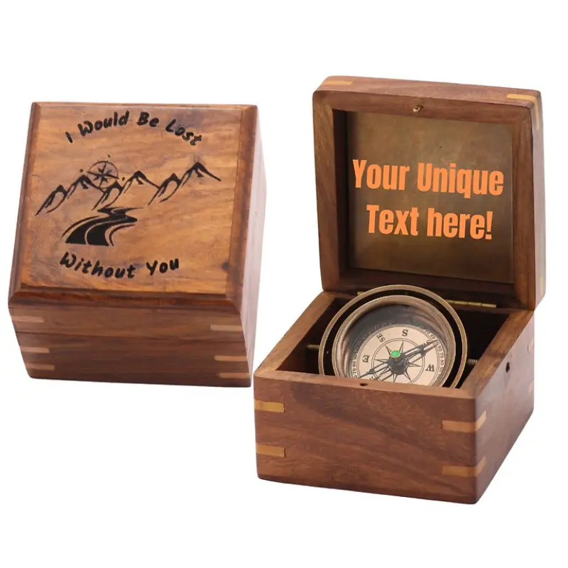 Personalized Desk Compass with Custom Wooden Box DC46