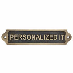 Brass door sign with 'PERSONALIZED IT' text Antique Finish on a white background