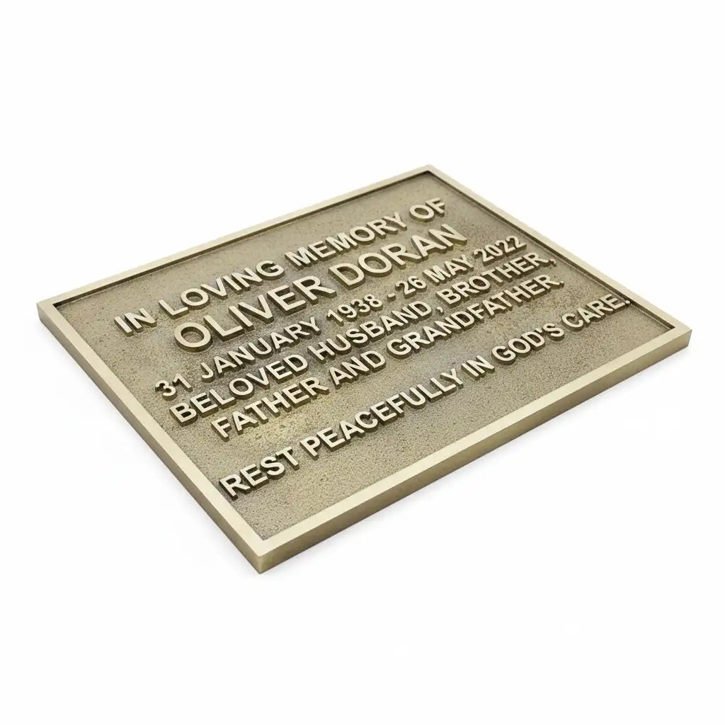 Outdoor brass memorial plaque | Name and date engraved memorial plate