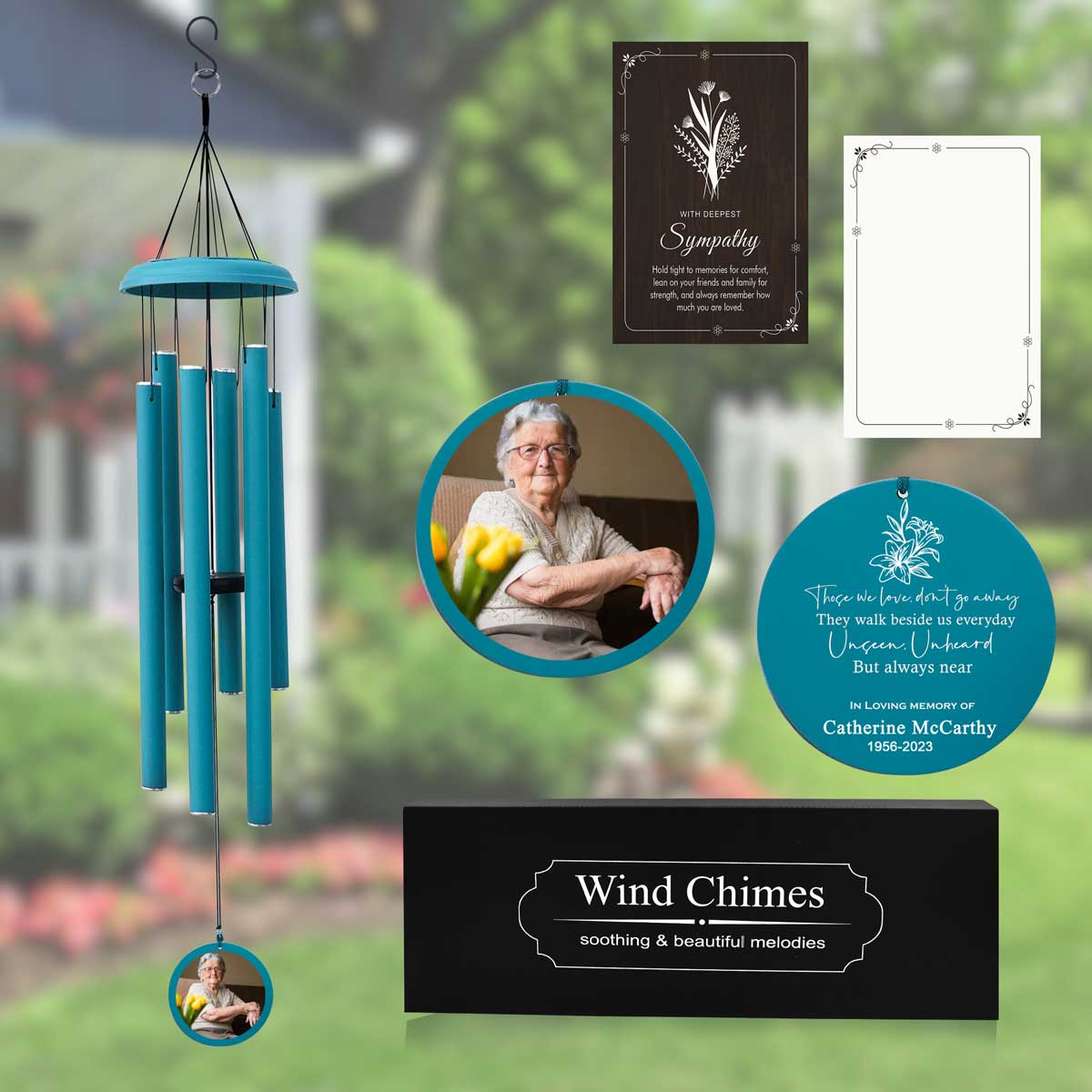 personalized photo wind chimes - Light Blue Memorial Photo Wind Chime with Personalized Message