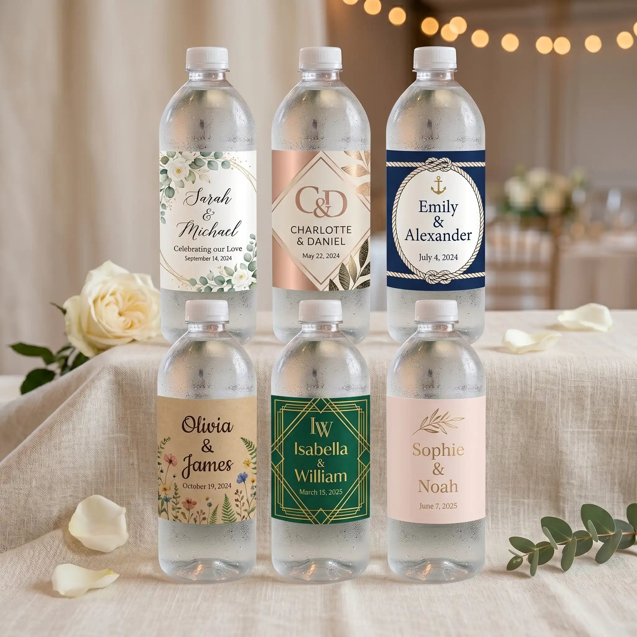 Elegant wedding water bottle with names