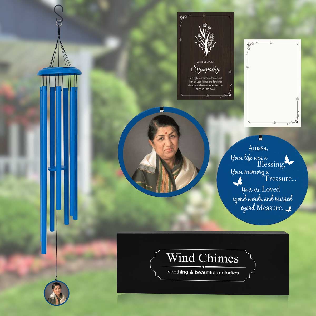 personalized photo wind chimes Blue - Personalized Wind Chime with Photo & Custom Engraving