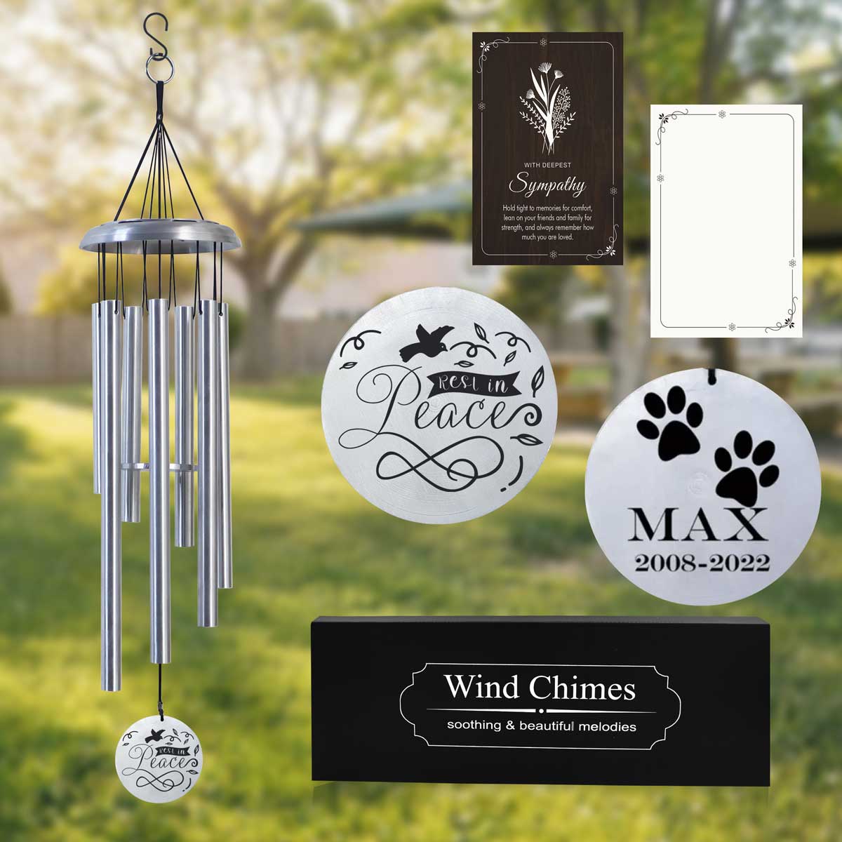 Pet Memorial Wind Chime in Silver color | Personalized Wind Chime