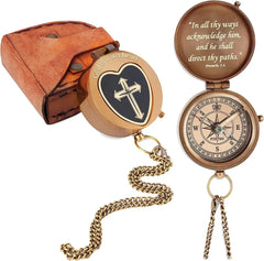 Engraved Compass with Leather Case, Religious Compass, God Compass, the Religious Gifts Compass Engraved Graduation Gift, Inspirational Gifts for for Loved one