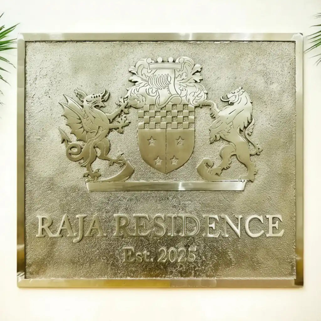 Solid brass address plaque with engraving | Brass wall plaque with custom logo design