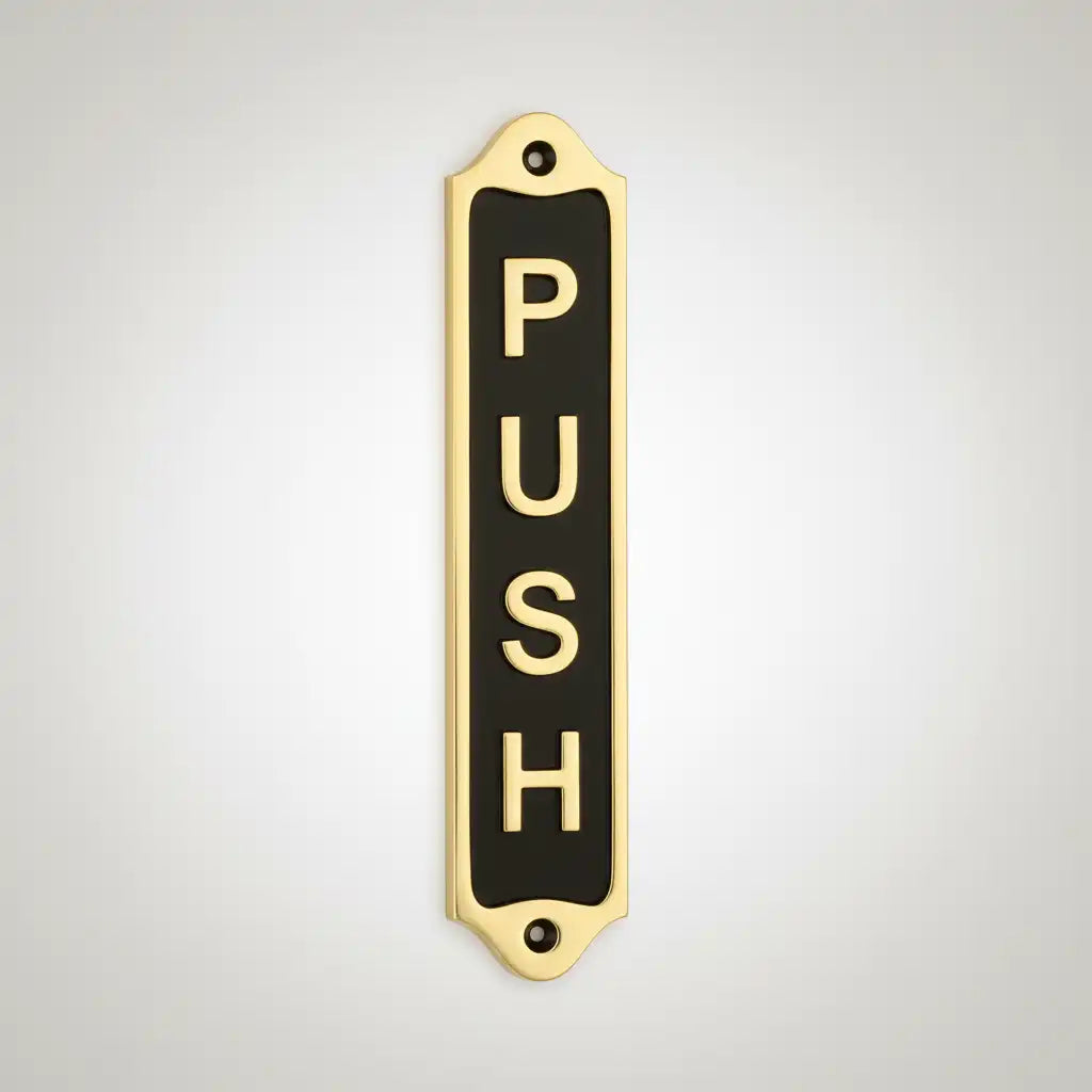 Black finish brass push door signs