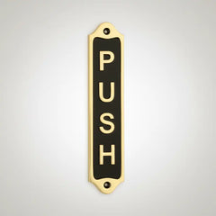 Black finish brass push door signs