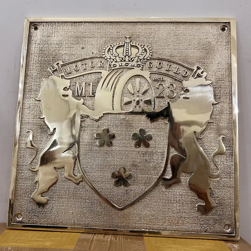 Brass plaque with engraved graphic | Business logo brass wall plaque