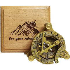 Brújula de reloj de sol con caja de madera grabada SCW85 