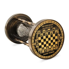 Dumbbell sand timer with chess-themed design on a white background