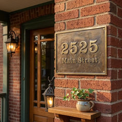 Custom made brass plaque for residential entrance door