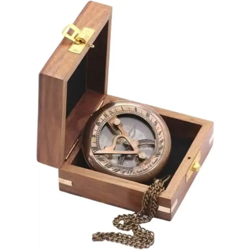 Way Back to me Adventure Engraved Quote Sundial Compass with Wooden Box SBC39