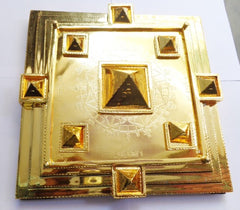 Vedic Vastu Luxury Gold Plated Purusha Pyramid Yantra Spiritual Shree Yantra for Worship Religious Brass Indian Yantra for meditation