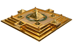 Vedic Vastu Luxury Gold Plated Purusha Pyramid Yantra Spiritual Shree Yantra for Worship Religious Brass Indian Yantra for meditation