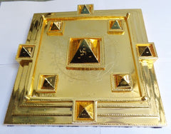 Vedic Vastu Luxury Gold Plated Purusha Pyramid Yantra Spiritual Shree Yantra for Worship Religious Brass Indian Yantra for meditation