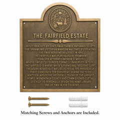 Historical Plaque for Houses displayed alongside included mounting hardware on a clean background.