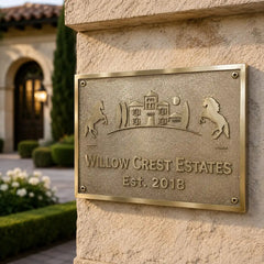 Elegant brass name plaque with engraved home address