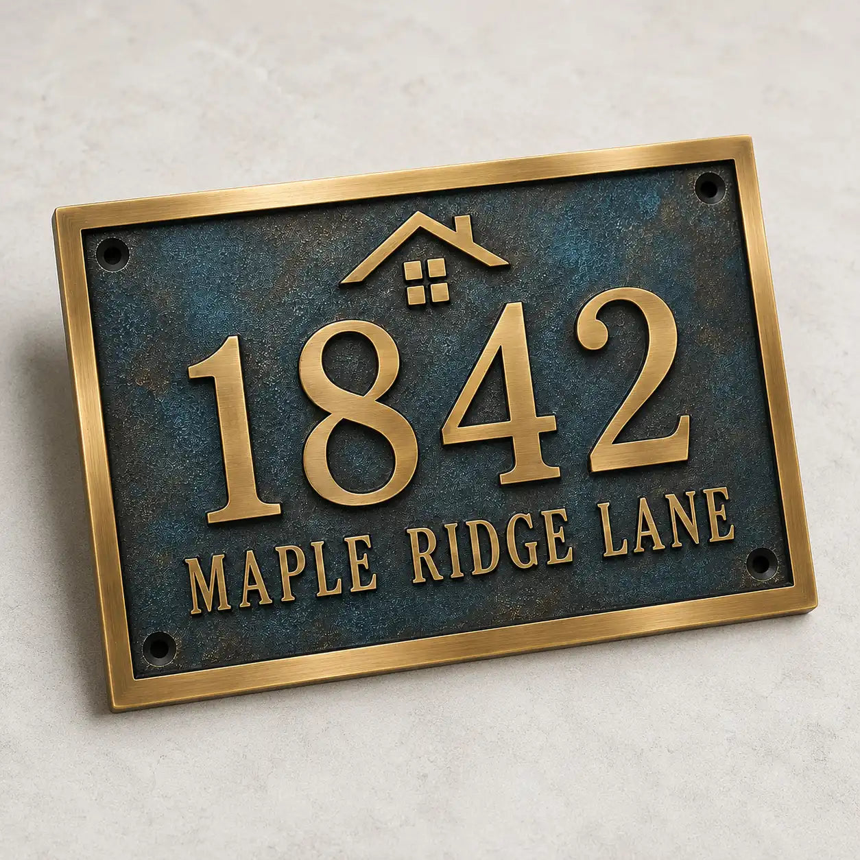 Engraved oil-rubbed bronze address plaque with custom house number