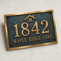 Engraved oil-rubbed bronze address plaque with custom house number