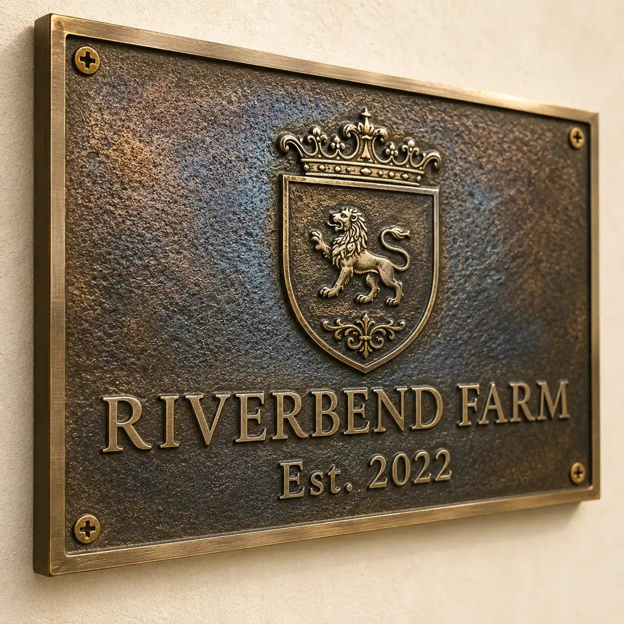 Premium brass house sign with custom text and mounting holes.