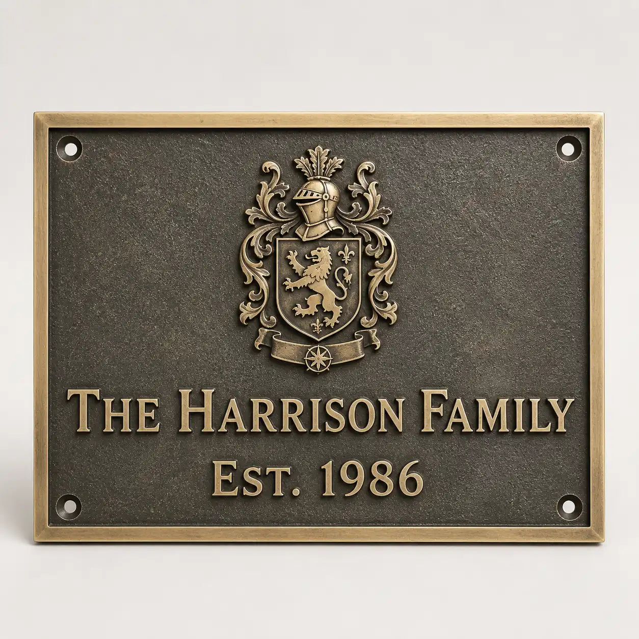 Custom brass address plaque with bronze finish for outdoor house numbers