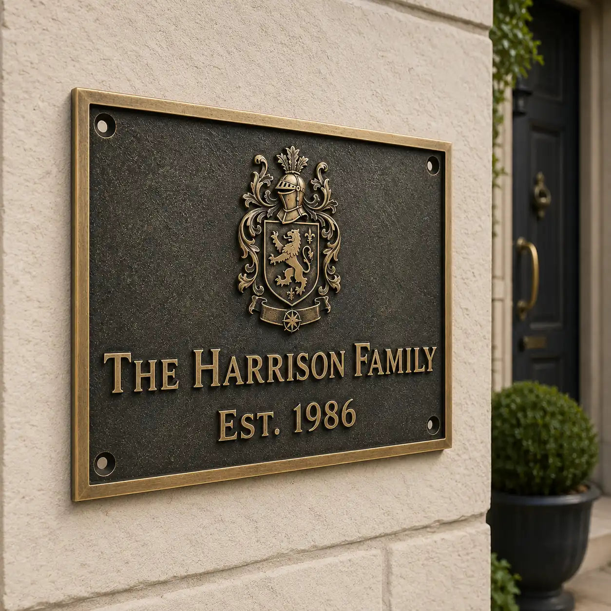 Custom bronze finish brass address sign for residential and business entrances