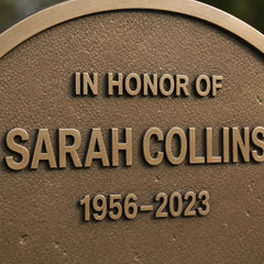 Oval bronze tribute plaque with personalized engraving