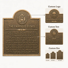 Historical Plaques for Houses infographic showing custom brass and bronze house signs for landmark buildings and heritage displays.