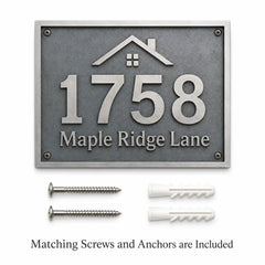 Custom Brass House Number Plaque presented with screws and anchors for easy mounting.