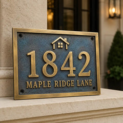 Custom bronze finish house number plaque with personalized engraving