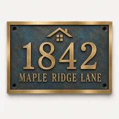 Oil rubbed bronze house number plaque with custom engraved address and numbers