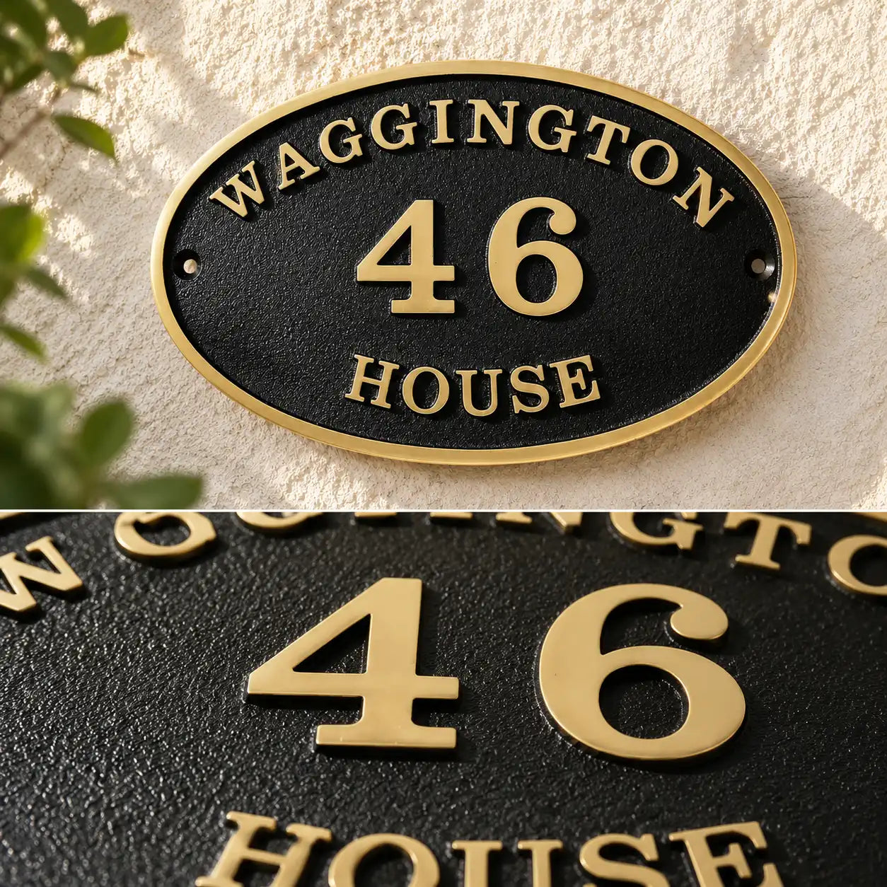 Bronze address plaque with personalized house number engraving