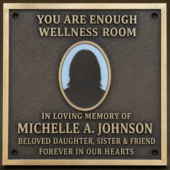 Bronze memorial plaque with picture for cemetery or garden tribute
