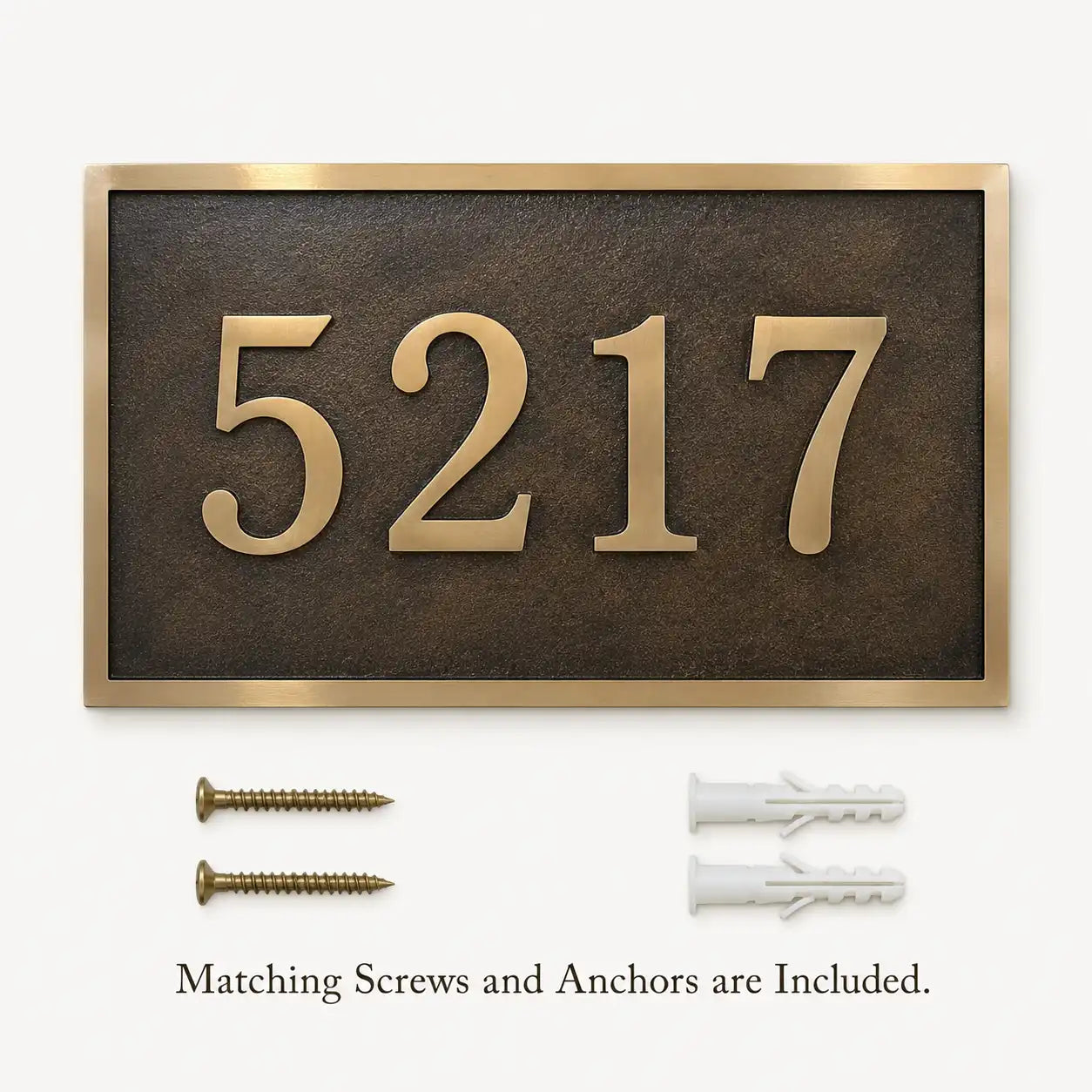 Personalized Custom Engraved Brass Plaque shown with included screws and wall anchors on a clean background.
