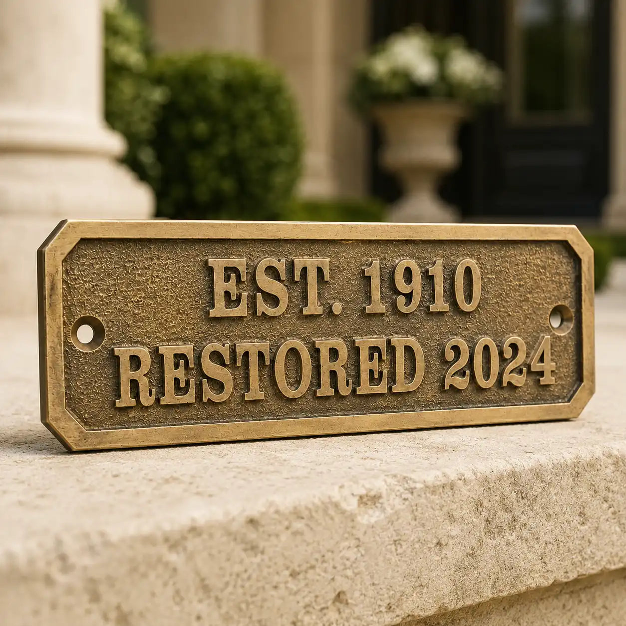 Premium engraved brass sign with personalized design and message