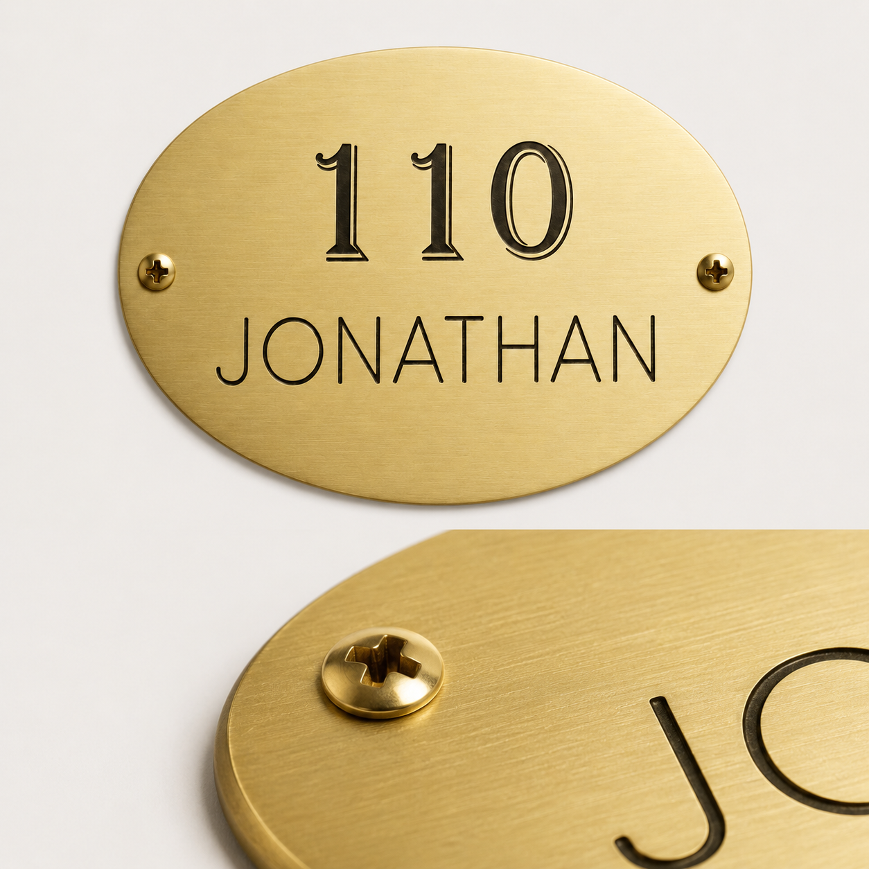 Solid brass oval plaque with premium engraved finish