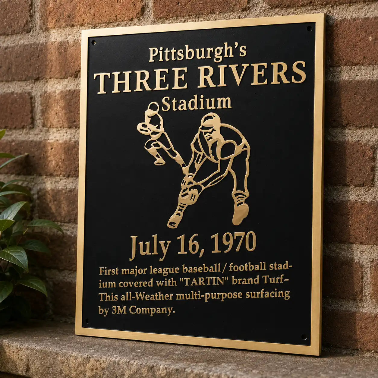 Custom engraved brass plaque with black and gold premium finish