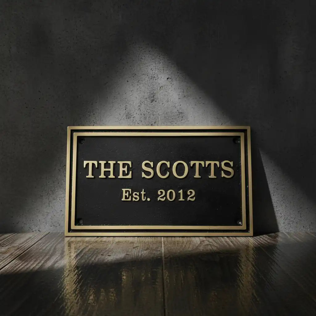 Personalized Brass Plaque Name & Address Black Finish