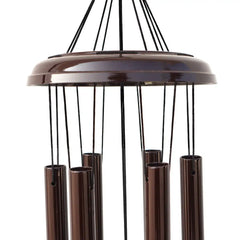 Brown wind chime with cylindrical tubes on a white background