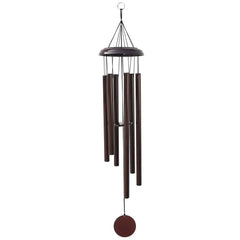 Bronze Corinthian bell wind chime with cylindrical tubes on a white background