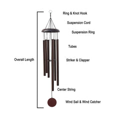 Diagram of a wind chime with labeled parts on a white background
