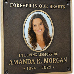 Engraved bronze memorial plaque with portrait for loved ones