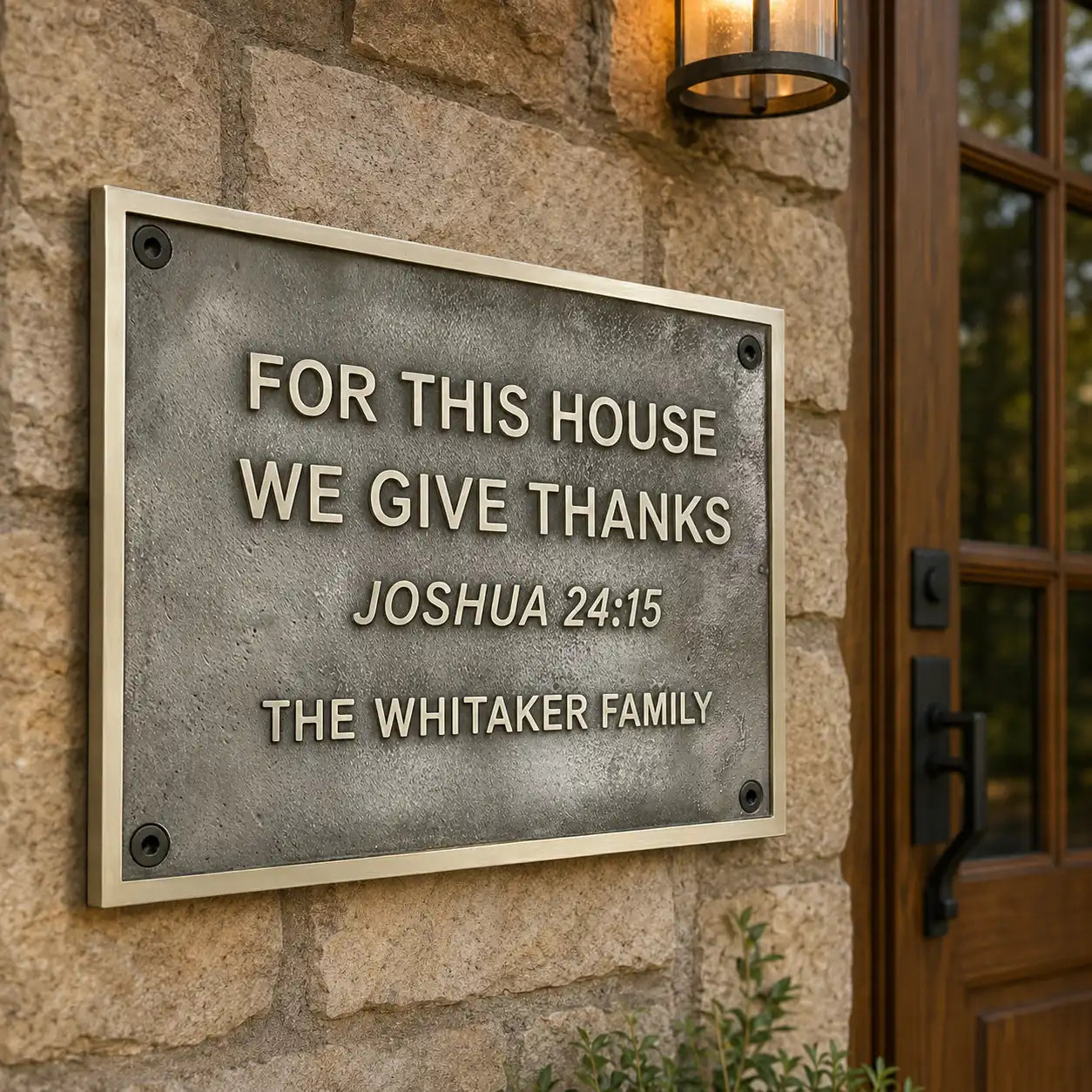 Custom brass and bronze plaques with personalized engraved text and logo
