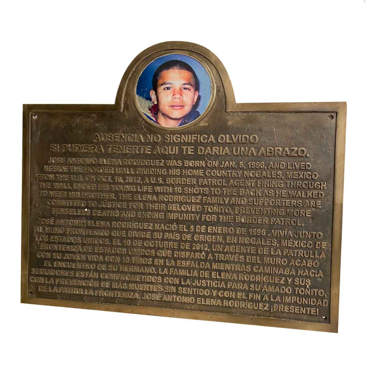 bronze memorial plaque with picture