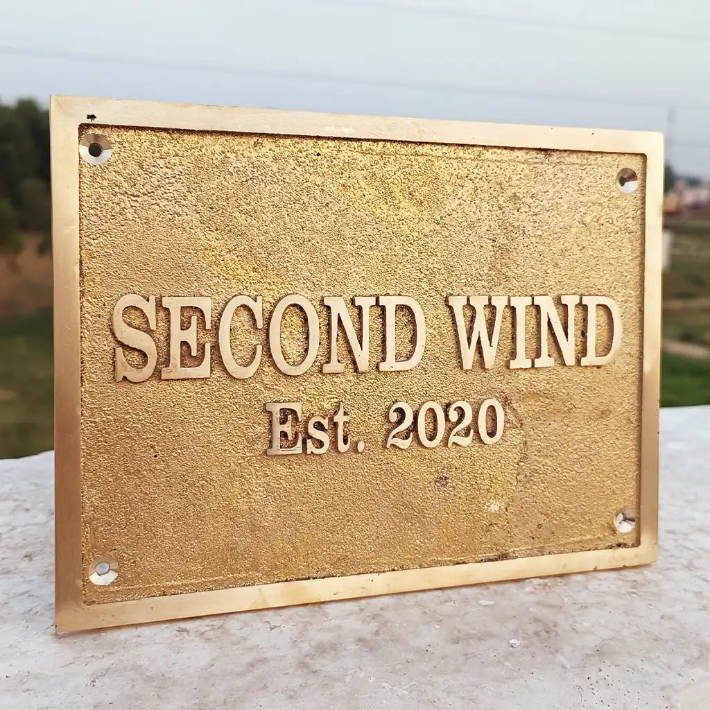 Polished brass house number plate | Engraved brass plaque for home entry