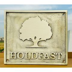 Engraved brass address plaque with tree