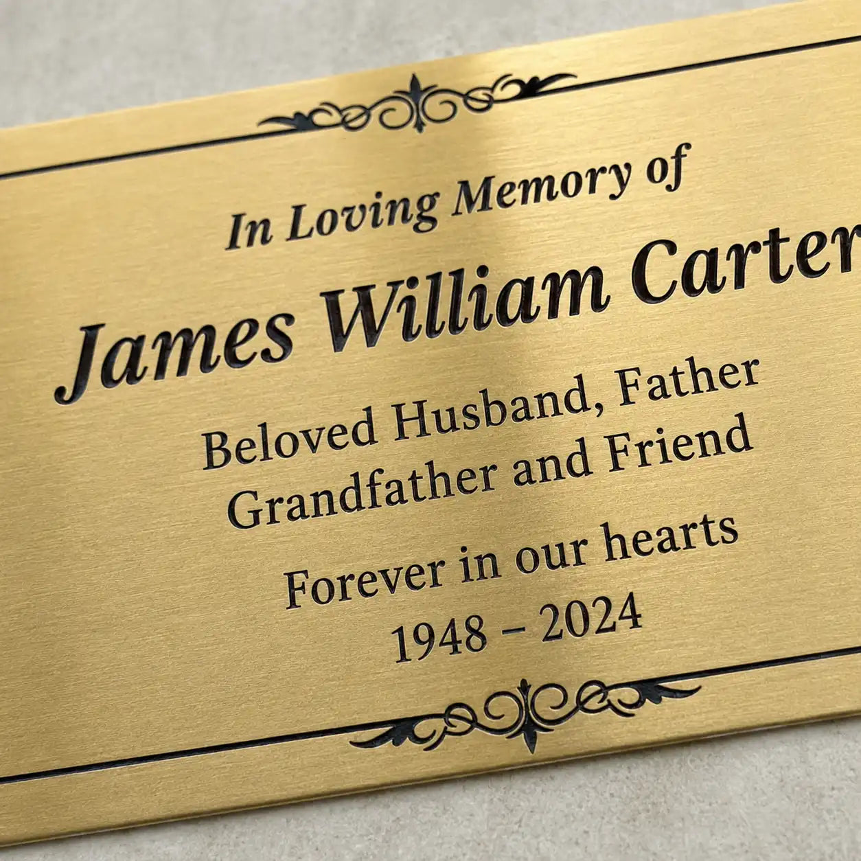 Solid brass memorial plaque for honoring loved ones