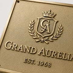 Handcrafted brass plaque with custom engraved details